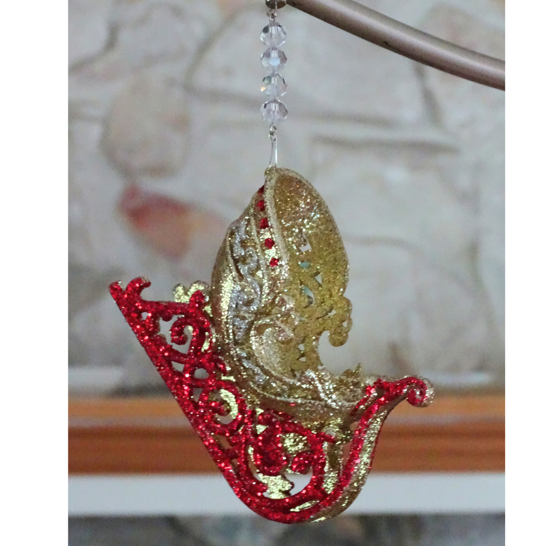 GLITTER GOLD/RED SLEIGH (Set/3) MAGNETIC CHANDELIER ORNAMENT