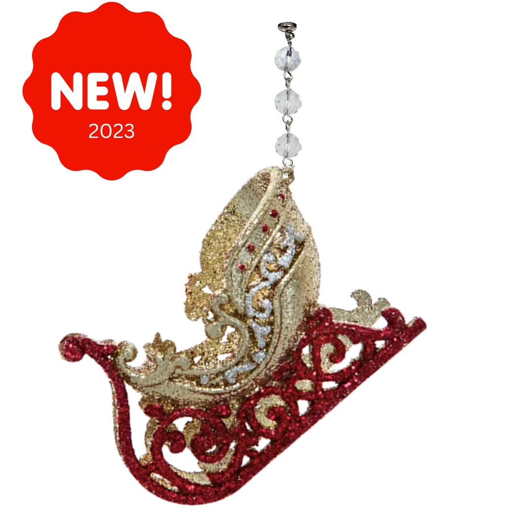 GLITTER GOLD/RED SLEIGH (Set/3) MAGNETIC CHANDELIER ORNAMENT