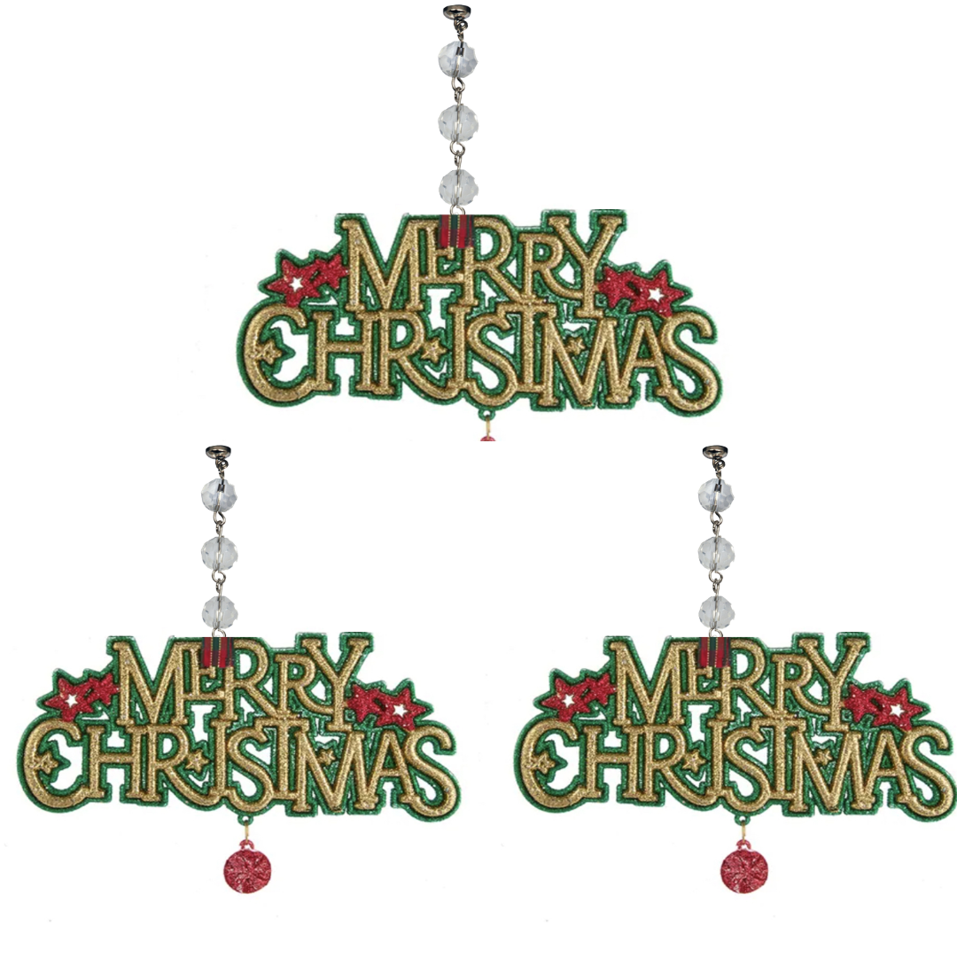 GREEN/GOLD MERRY CHRISTMAS (Set/3) MAGNETIC CHANDELIER ORNAMENT