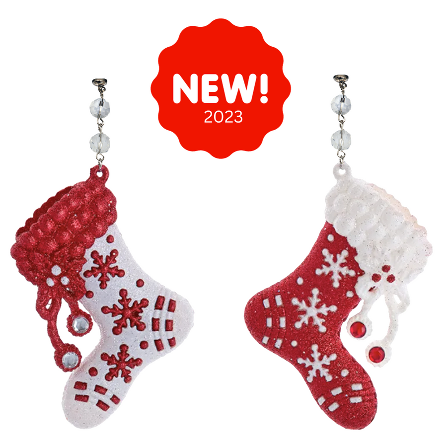 RED WHITE JEWELED STOCKING - MULTIPLE STYLES (Set/1) MAGNETIC CHANDELIER ORNAMENT