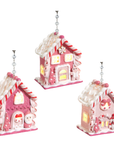 PINK LIGHT UP GINGERBREAD HOUSE (Set 1) - Multiple Styles -MAGNETIC CHANDELIER ORNAMENT