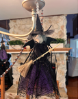 HALLOWEEN CHANDELIER MAKEOVER KIT - (3) Black/Purple Witch + (3) 12" Purple/Silver Crystal Bead Garland