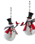 GINGHAM SNOWMAN HOLDING CARDINAL (Set/1) MAGNETIC CHANDELIER ORNAMENT - 2 STYLES AVAILABLE