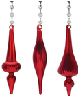 6" RED GLASS FINIAL (Set/1) or (Set/3) MAGNETIC CHANDELIER ORNAMENT - 3 STYLES AVAILABLE