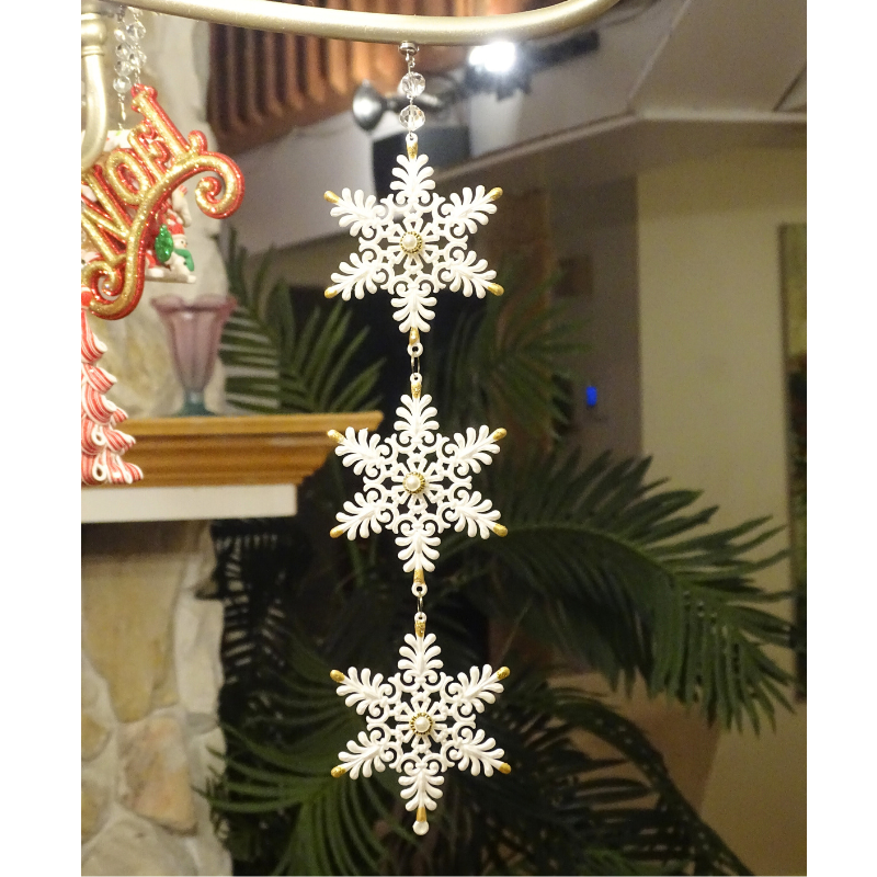 TIERED WHITE/GOLD SNOWFLAKE (Set/3) MAGNETIC CHANDELIER ACCESSORY