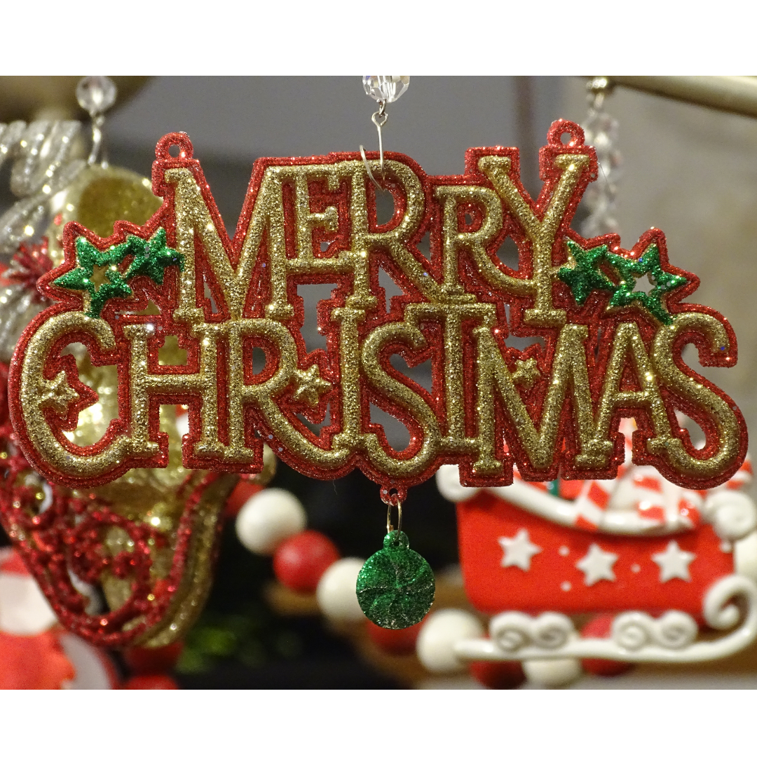 RED/GOLD MERRY CHRISTMAS (Set/3) MAGNETIC CHANDELIER ORNAMENT