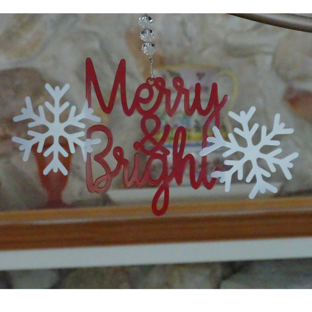 RED/WHITE MERRY &amp; BRIGHT (Set/1) MAGNETIC CHANDELIER ORNAMENT