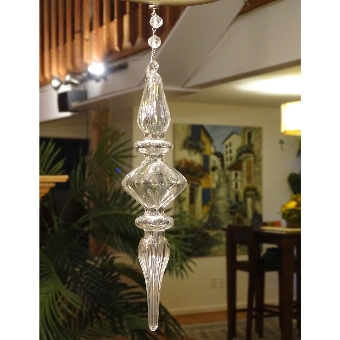 8.5&quot; CLEAR GLASS FINIAL (Set/1) MAGNETIC CHANDELIER ORNAMENT