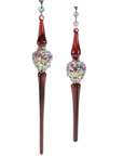 9.5"+ 11" JEWELED RED GLASS FINIAL (Set/1) MAGNETIC CHANDELIER ORNAMENT