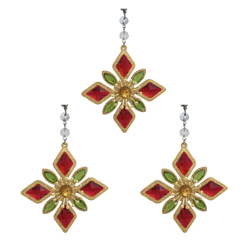 RED/GREEN/GOLD SNOWFLAKE (Set/3) MAGNETIC CHANDELIER ACCESSORY