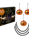 HALLOWEEN CHANDELIER MAKEOVER KIT - (3) Glass Pumpkin w/Face + (3) 12" Black Crystal Bead Garland