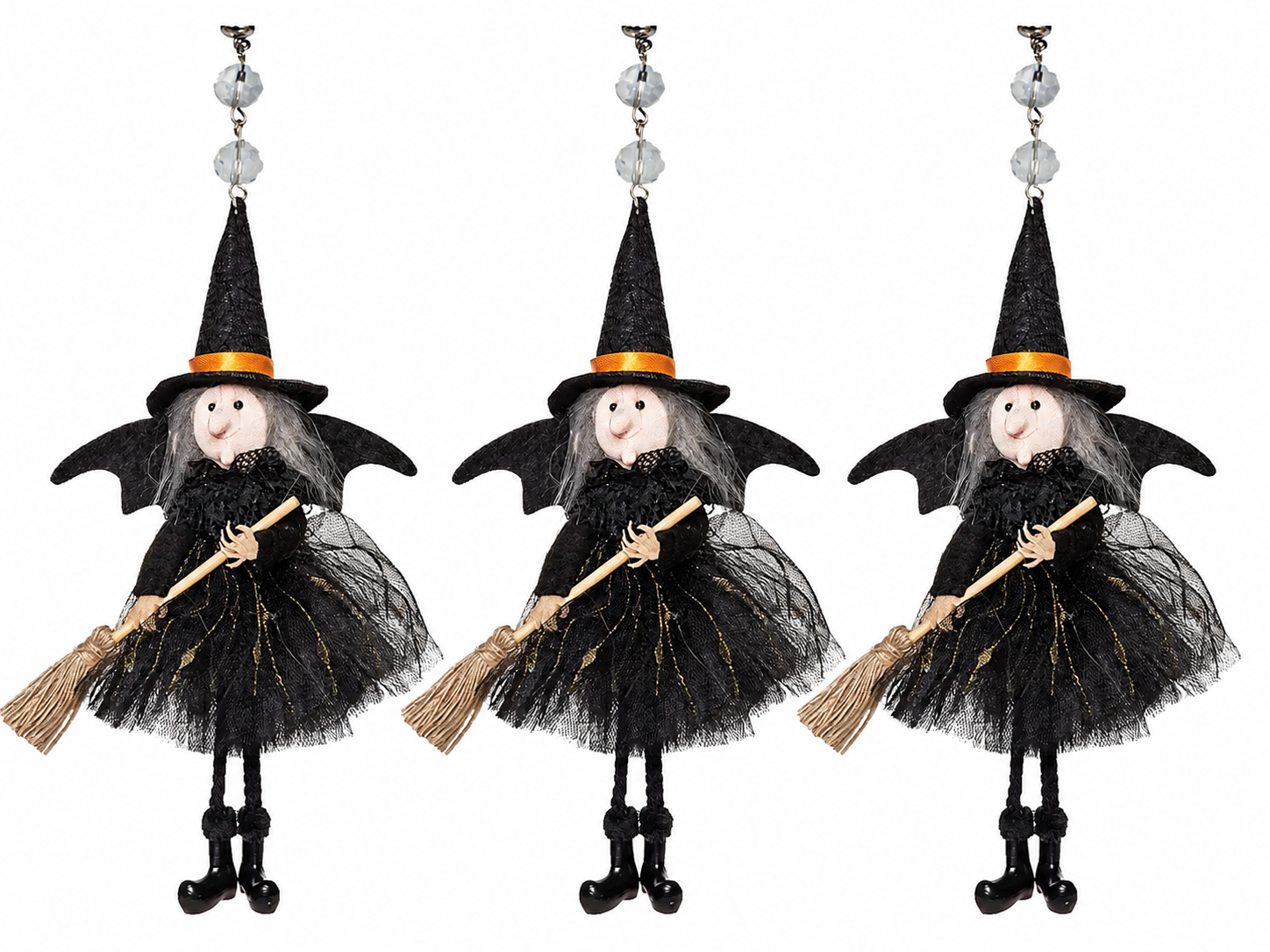 BLACK + GOLD WITCH (Set/1) or (Set/3) MAGNETIC HALLOWEEN CHANDELIER ORNAMENT