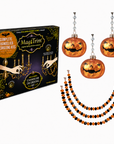 HALLOWEEN CHANDELIER MAKEOVER KIT - (3) Glass Pumpkin w/Face + (3) 12" Black/Orange Crystal Bead Garland