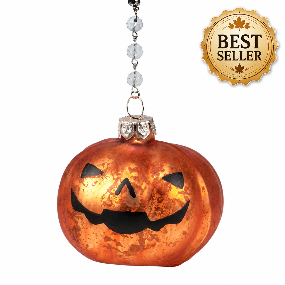GLASS PUMPKIN w/FACE -  (Set/1) or (Set/3) MAGNETIC HALLOWEEN ORNAMENT