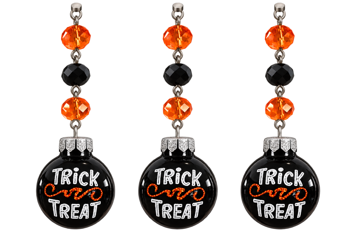 2" MINI HALLOWEEN BALL ORNAMENT (SET/3)– BLACK TRICK OR TREAT