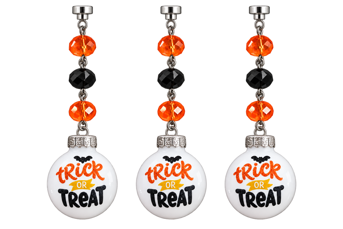 2" MINI HALLOWEEN BALL ORNAMENT (SET/3)– WHITE TRICK OR TREAT