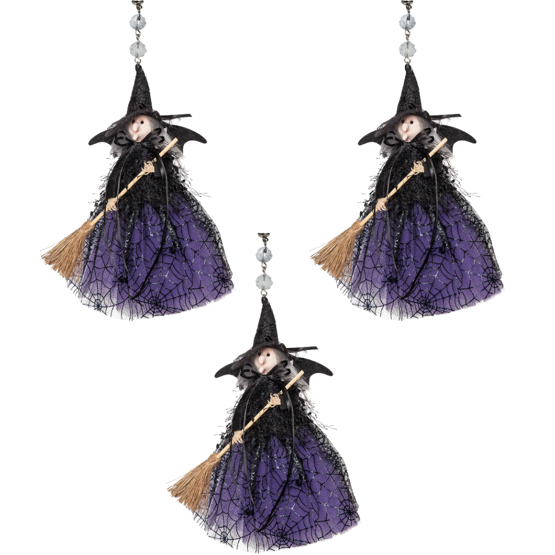 BLACK + PURPLE WITCH (Set/1) MAGNETIC HALLOWEEN CHANDELIER ORNAMENT