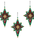 GLITTER RED/GREEN STAR (Set/3) MAGNETIC CHANDELIER ORNAMENT