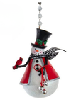 GINGHAM SNOWMAN HOLDING CARDINAL (Set/1) MAGNETIC CHANDELIER ORNAMENT