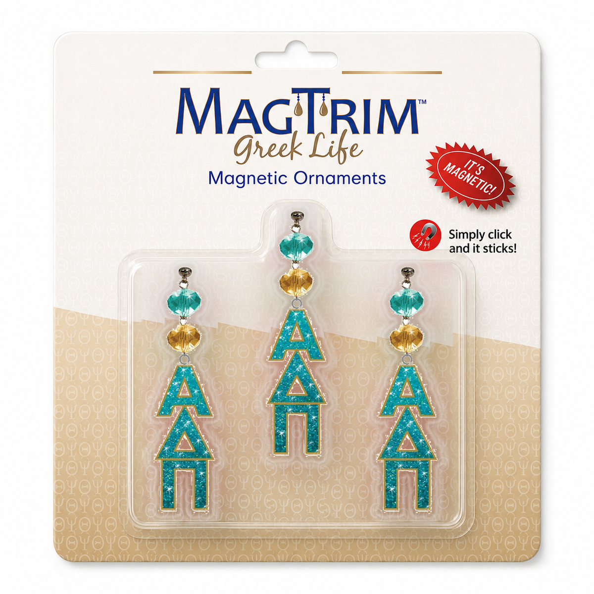 Greek Logo Bling - Alpha Delta Pi  (Set of 3) MAGNETIC ORNAMENT Blister Pack  Set/3