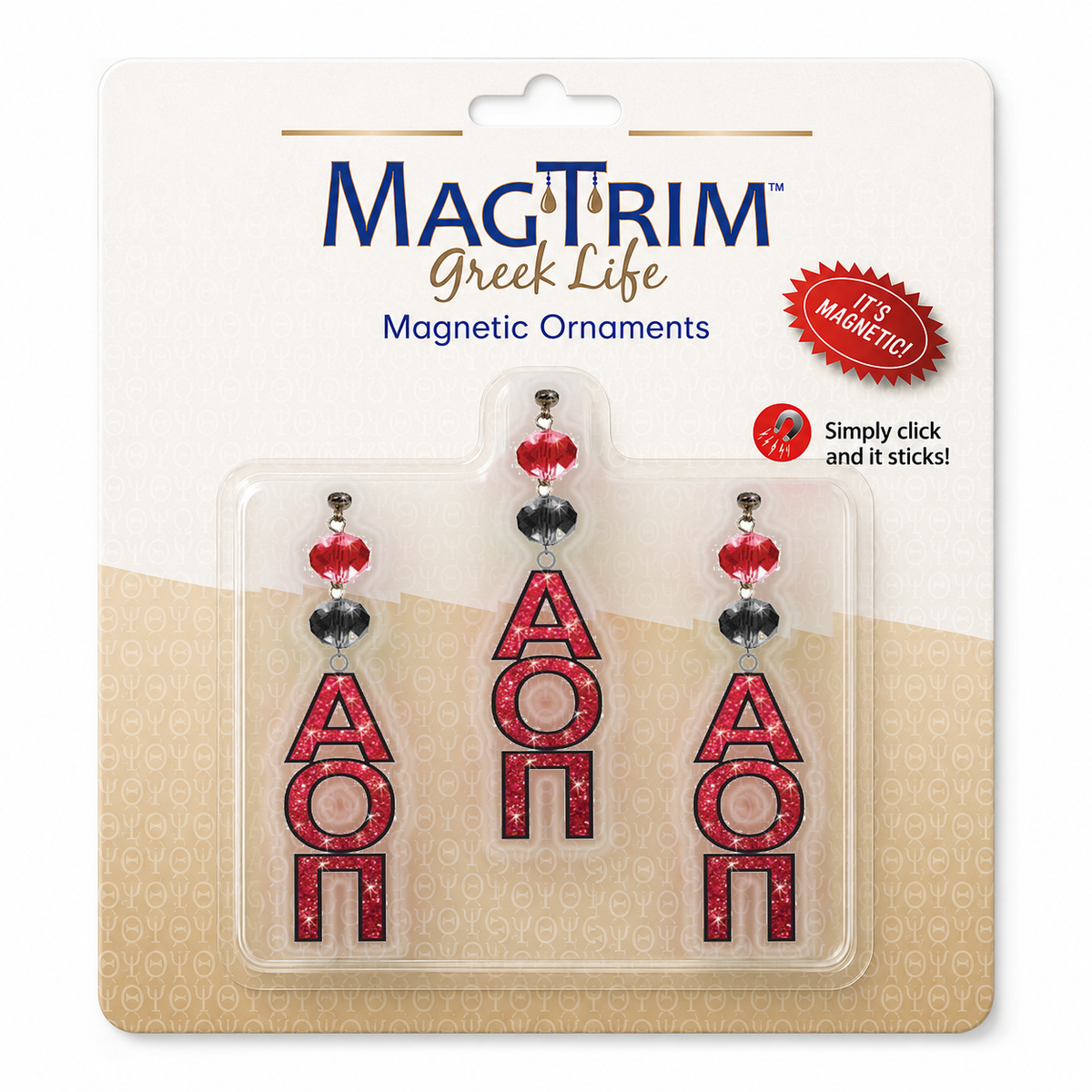 Greek Logo Bling - Alpha Omicron Pi - (Set of 3) - MAGNETIC ORNAMENT Blister Pack  Set/3