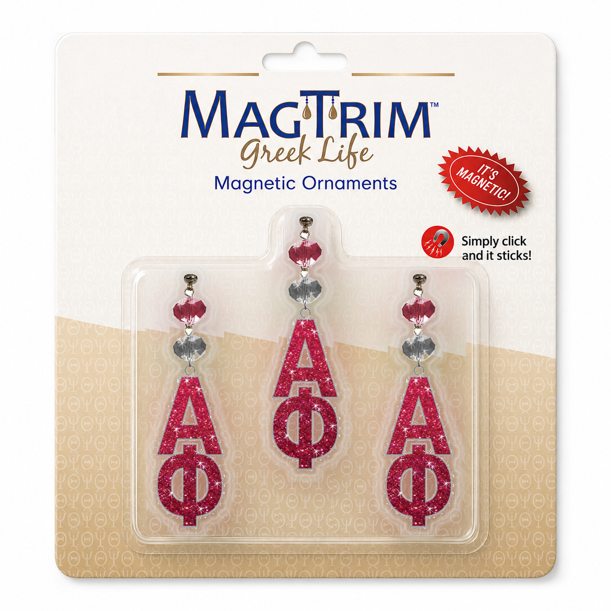 Greek Logo Bling - Alpha Phi   (Set of 3)  MAGNETIC ORNAMENT Blister Pack  Set/3