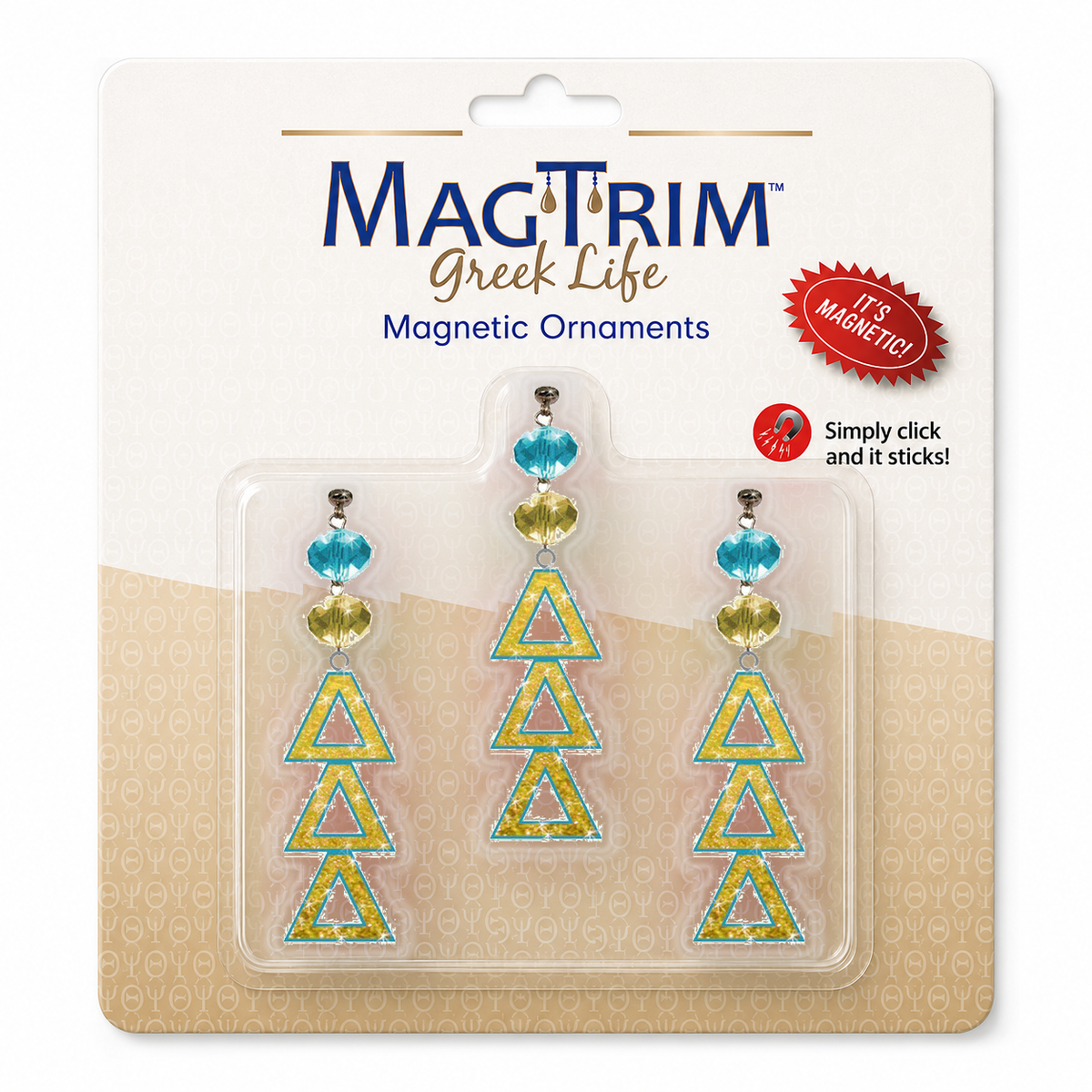 Greek Logo Bling - Delta Delta Delta -  (Set of 3) MAGNETIC ORNAMENT Blister Pack  Set/3
