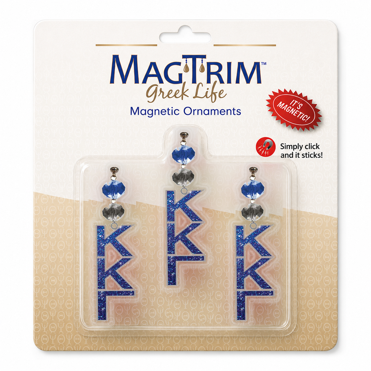 Greek Logo Bling - Kappa Kappa Gamma  (Set of 3)  MAGNETIC ORNAMENT Blister Pack  Set/3