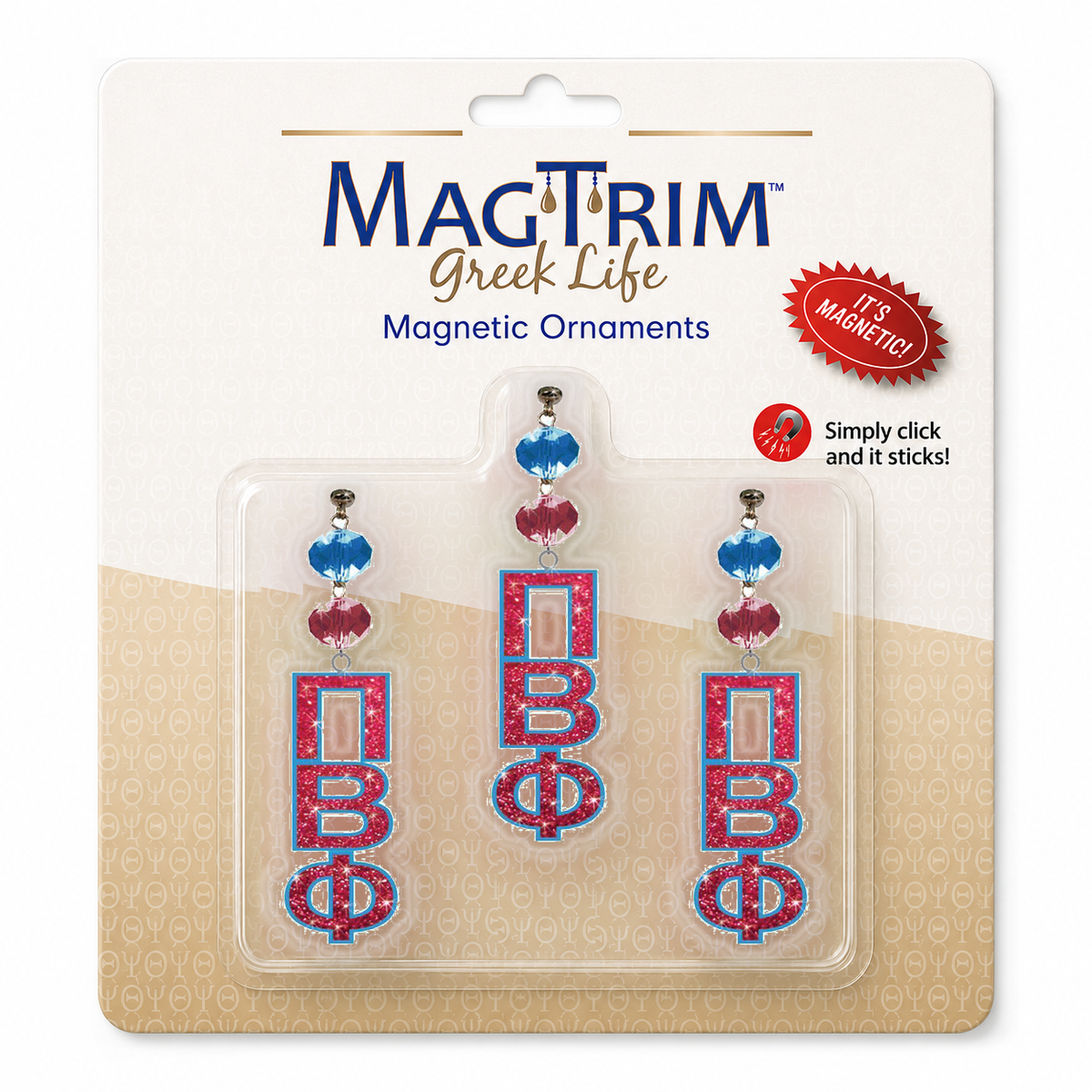 Greek Logo Bling - Pi Beta Phi  (Set of 3) MAGNETIC ORNAMENT Blister Pack  Set/3