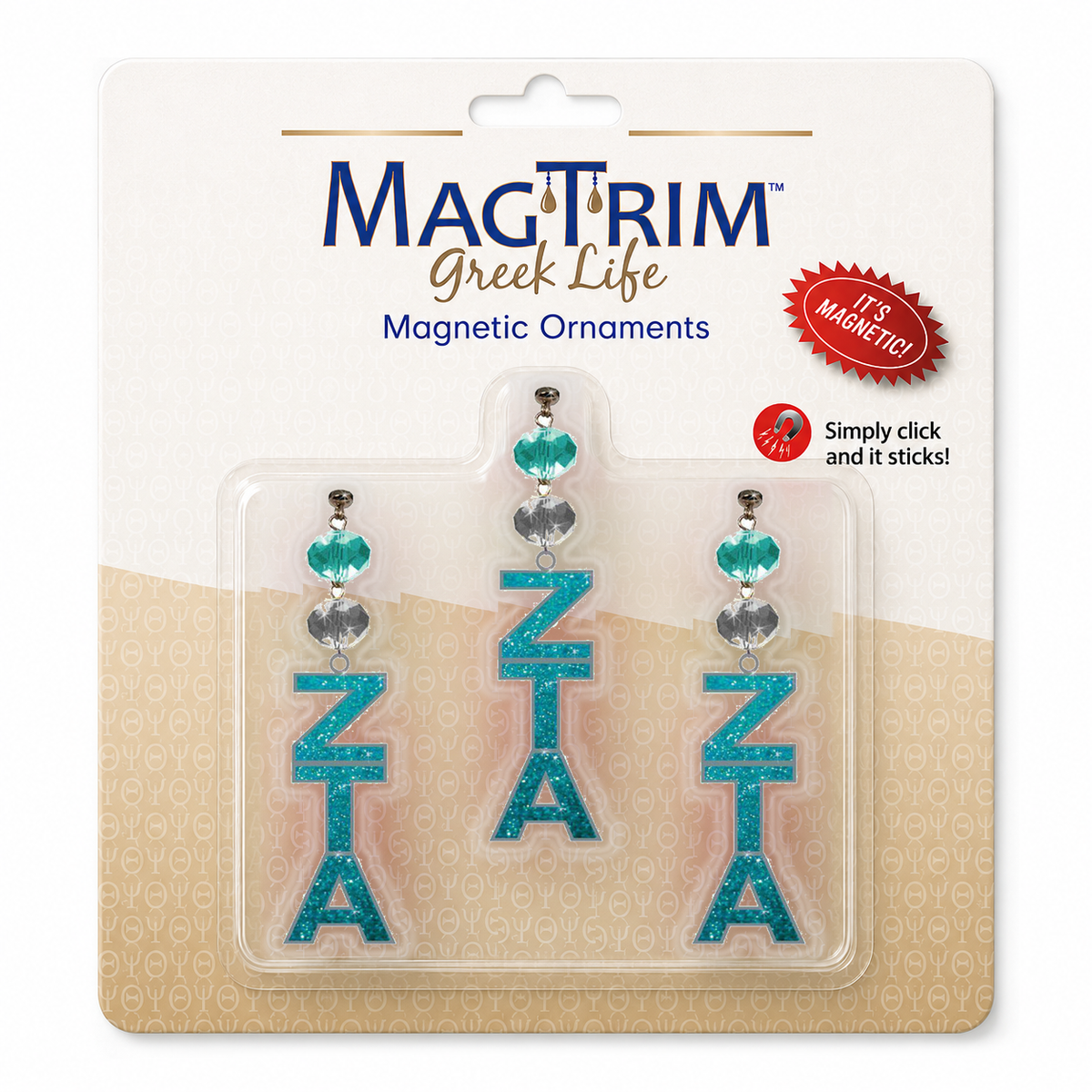 Greek Logo Bling - Zeta Tau Alpha - Magnetic Ornament (Set of 3) Blister Pack  Set/3