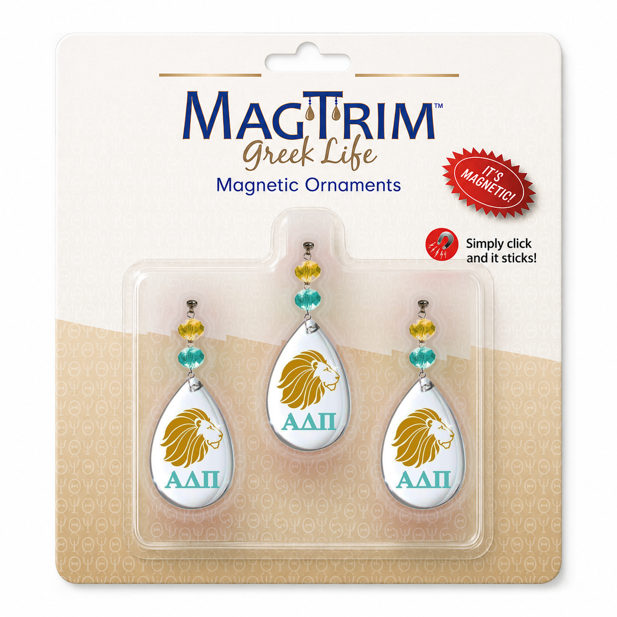 Greek Logo Crystal - Badge-Alpha Delta Pi   (Set of 3) MAGNETIC ORNAMENT Blister Pack  Set/3