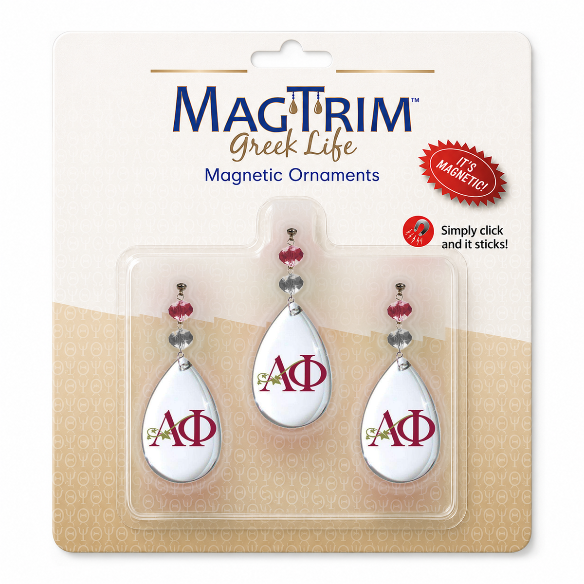 Greek Logo Crystal - Badge- Alpha Phi   (Set of 3)  MAGNETIC ORNAMENT Blister Pack  Set/3