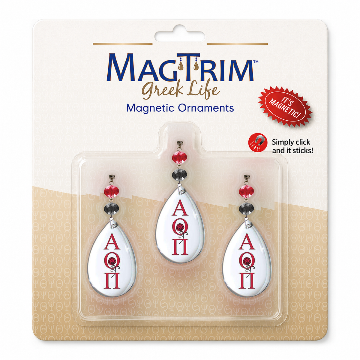 Greek Logo Crystal - Crest- Alpha Omicron Pi -  (Set of 3) MAGNETIC ORNAMENT Blister Pack  Set/3