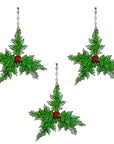 GLITTER HOLLY (Set/3) MAGNETIC CHANDELIER ORNAMENT