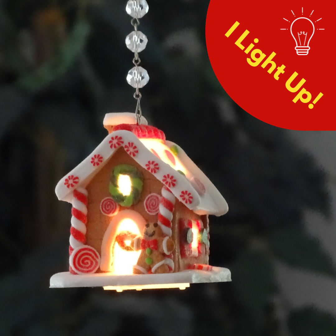 LIGHT UP GINGERBREAD HOUSE (Set 1) - Multiple Styles -MAGNETIC CHANDELIER ORNAMENT