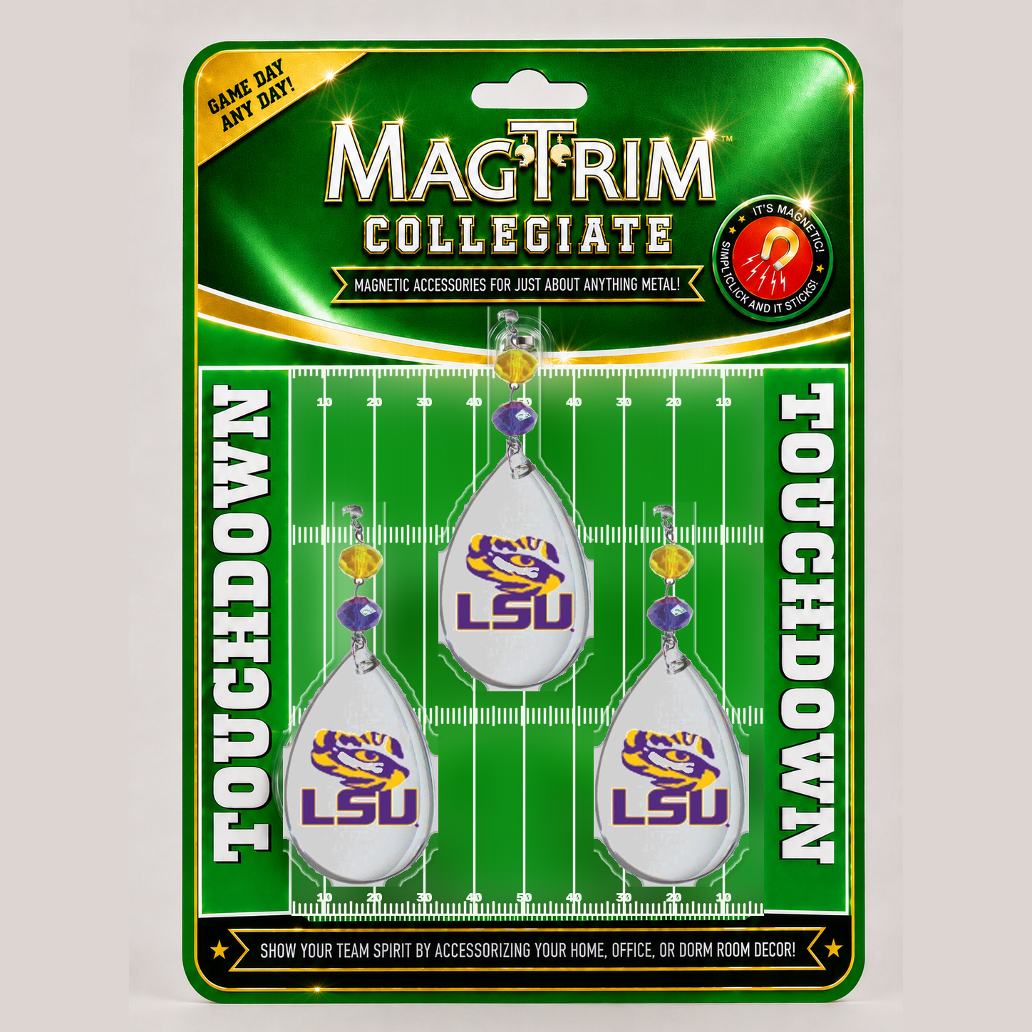 Louisiana State University  - Logo Crystal - MAGNETIC ORNAMENT (SET/3)