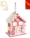 PINK LIGHT UP GINGERBREAD HOUSE (Set 1) - Multiple Styles -MAGNETIC CHANDELIER ORNAMENT