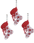 RED WHITE JEWELED STOCKING - (Set/3) MAGNETIC CHANDELIER ORNAMENT - 2 STYLES AVAILABLE