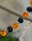 HALLOWEEN CHANDELIER MAKEOVER KIT - (3) Glass Pumpkin w/Face + (3) 12" Black/Orange Crystal Bead Garland
