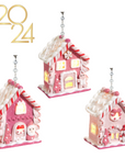 PINK LIGHT UP GINGERBREAD HOUSE (Set 1) - Multiple Styles -MAGNETIC CHANDELIER ORNAMENT