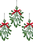4" GLITTER GREEN MISTLETOE (Set/3) MAGNETIC CHANDELIER ORNAMENT