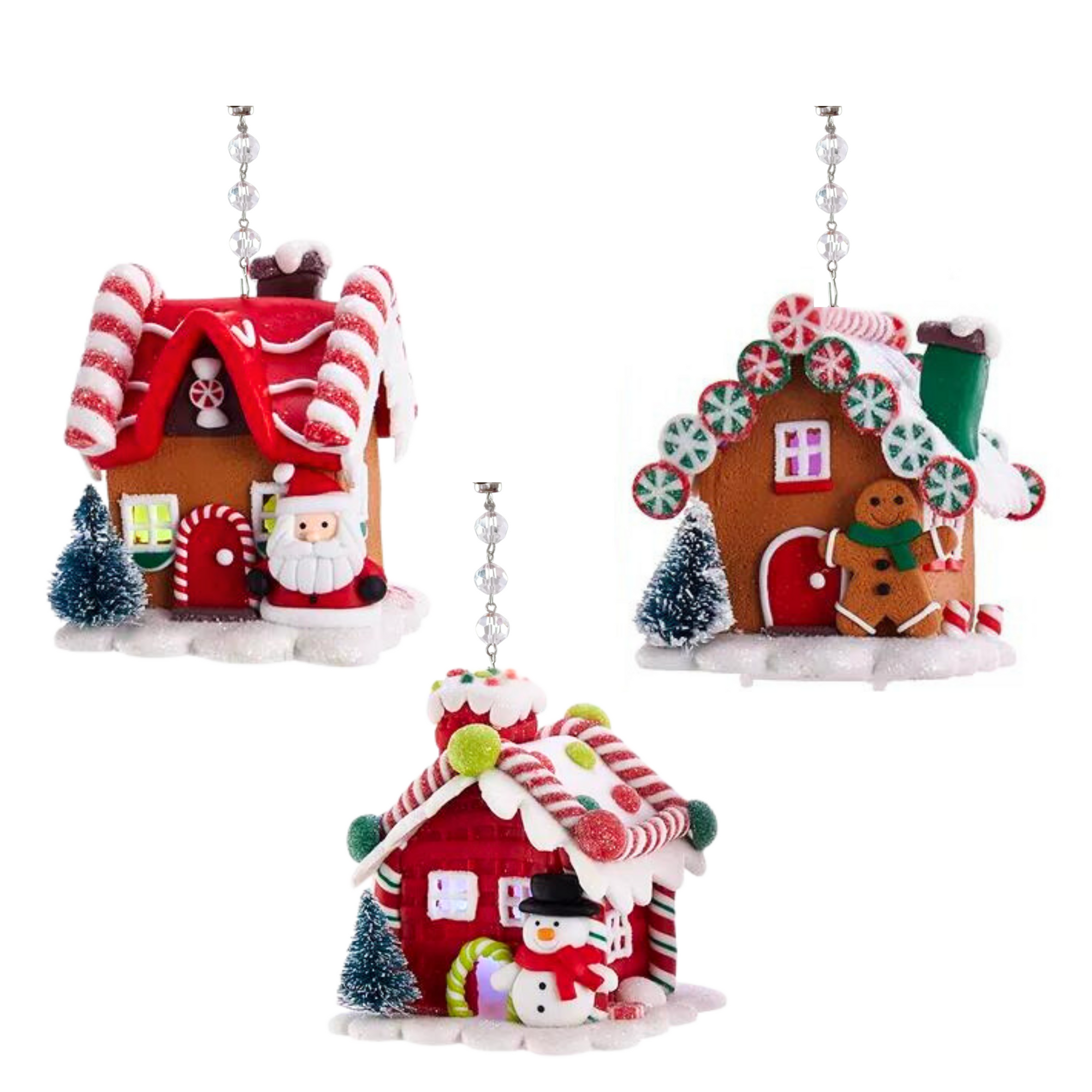 LIGHT UP GINGERBREAD HOUSE (Set 1) - Multiple Styles -MAGNETIC CHANDELIER ORNAMENT