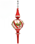 9" RED/WHITE HOLLY FINIAL (Set/1) MAGNETIC CHANDELIER ORNAMENT