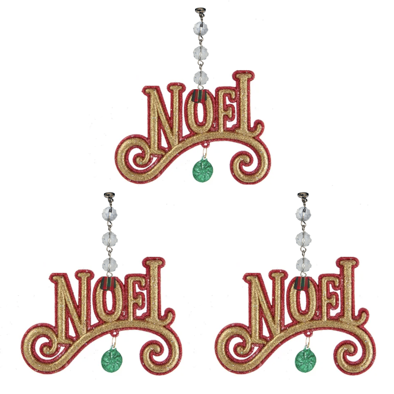 RED/GOLD NOEL (Set/3) MAGNETIC CHANDELIER ORNAMENT