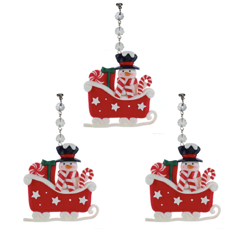 SNOWMAN SLEIGH (Set/3) MAGNETIC CHANDELIER ORNAMENT