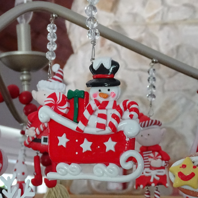 SNOWMAN SLEIGH (Set/3) MAGNETIC CHANDELIER ORNAMENT