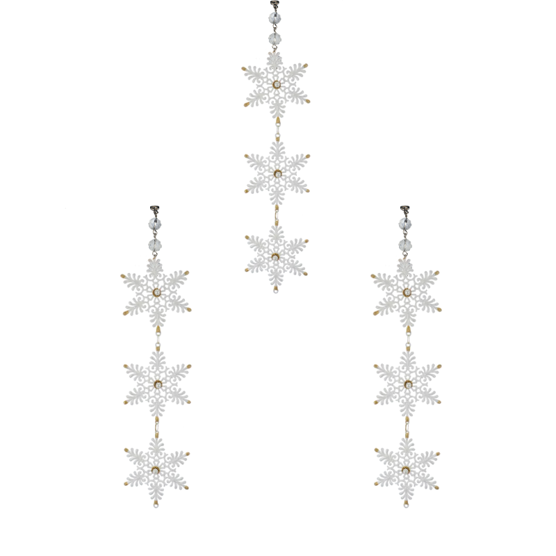 TIERED WHITE/GOLD SNOWFLAKE (Set/3) MAGNETIC CHANDELIER ACCESSORY