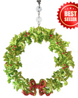 GLITTER RED/GREEN BOW WREATH (Set/3) MAGNETIC CHANDELIER ORNAMENT