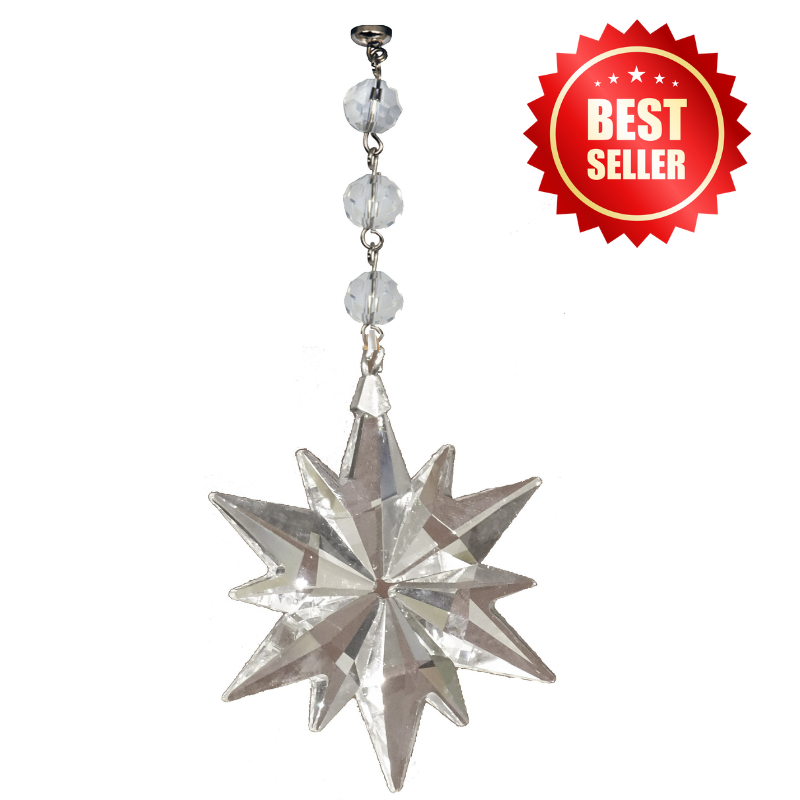 CLEAR CRYSTAL STAR (Set/3) MAGNETIC CHANDELIER ORNAMENT
