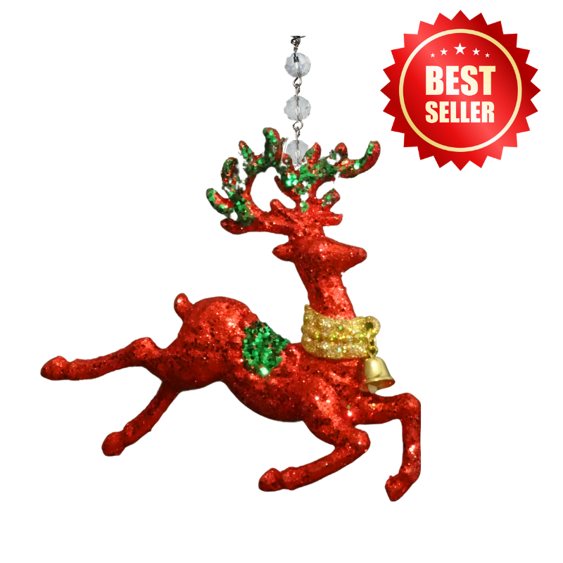 GLITTER RED REINDEER (Set/3) MAGNETIC CHANDELIER ORNAMENT